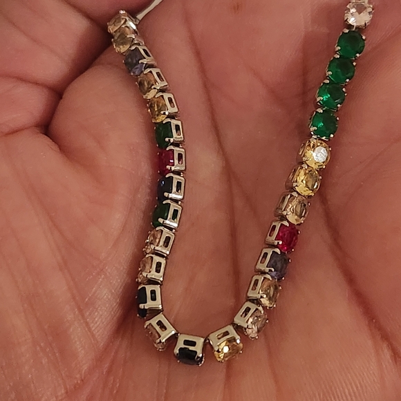 Silver Multi-color Gemstone Bolo Bracelet - Picture 6 of 7